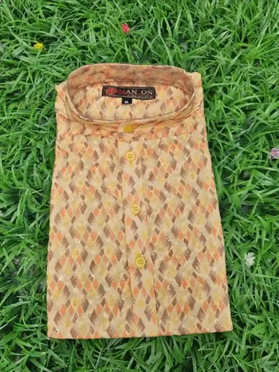 Traditional Kerala Shirt – Warm Geometric Motifs, Casual Fit