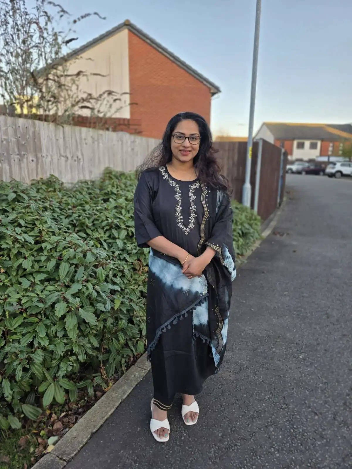 Elegant Black Embroidered Kurta Set with Subtle Tie-Dye Dupatta - Image 2