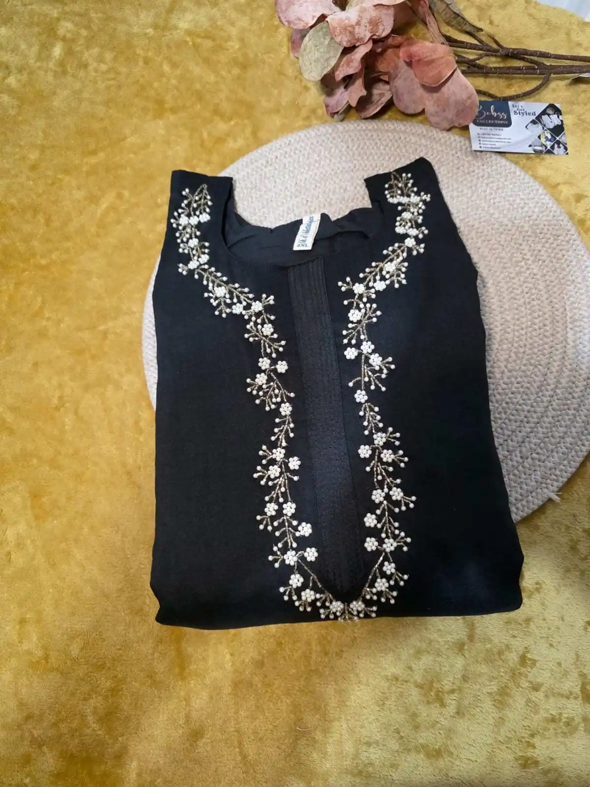 Elegant Black Embroidered Kurta Set with Subtle Tie-Dye Dupatta - Image 3