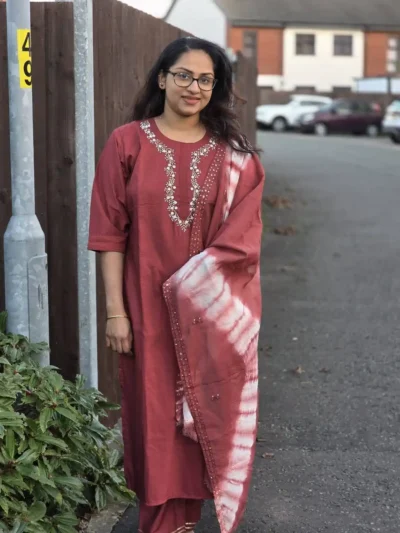 Elegant Maroon Embroidered Kurta Set with Tie-Dye Dupatta