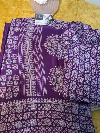 "Violet Silk Blend Printed Saree - Lightweight Festive Ethnic Wear"